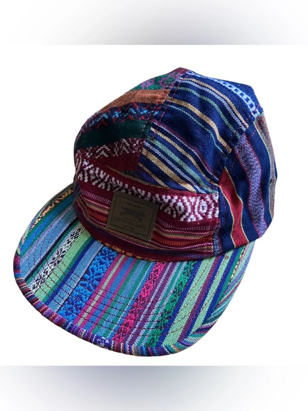 Obey Multicolor Woven Camp Cap with Navy Interior